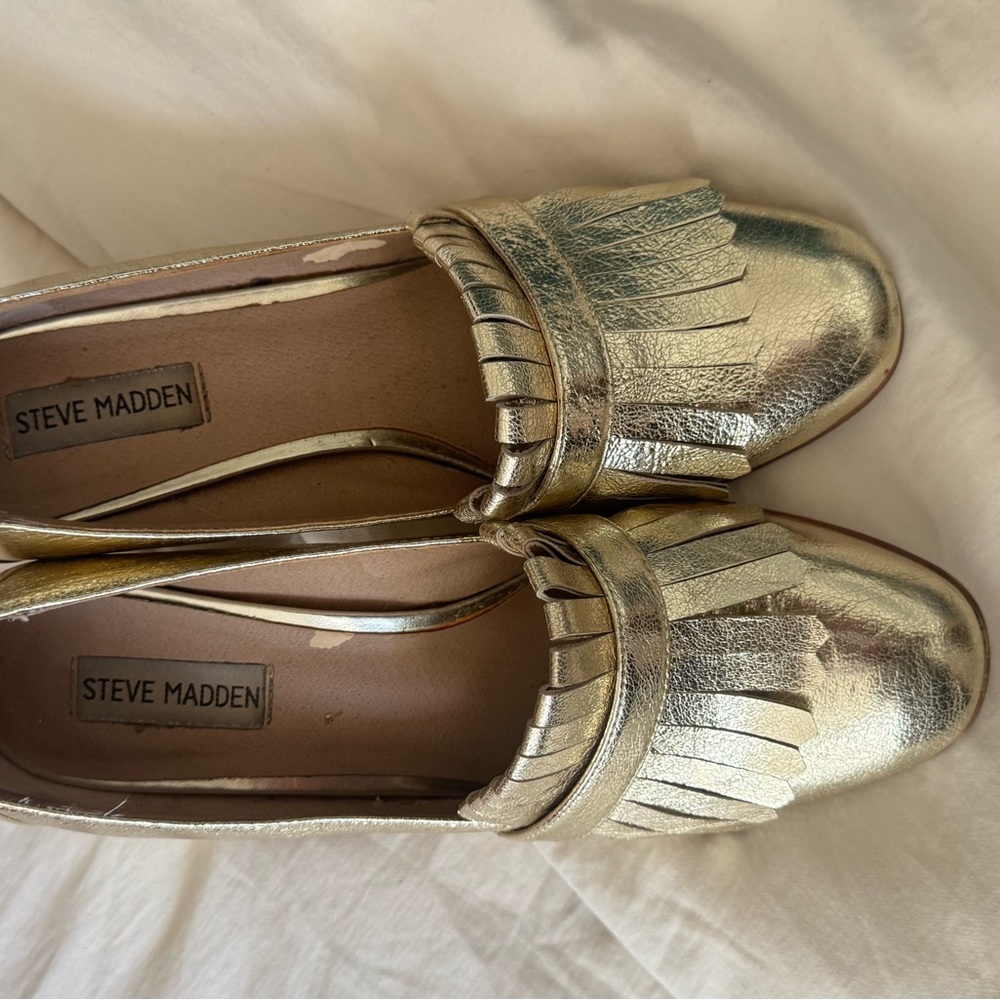 Steve Madden Metallic Gold Fringe Heels - Picture 3 of 12